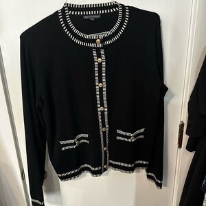 Adrianna Papell Black Cardigan with White Trim and Gold Buttons